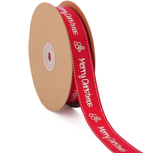 LaRibbons Weihnachts-Satinband zum Verpacken von Geschenken, 2,5 cm x 50 m, Haarschleife, Clips, DIY, Basteln, Dekoration, Rot von LaRibbons