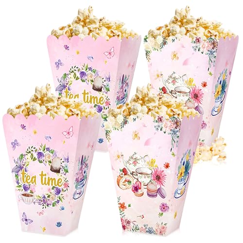 LaVenty 12 Stück Blumen-Teeparty-Popcorn-Boxen, Gastgeschenktüten, Teeparty-Dekoration, Teeparty-Zubehör, Teeparty-Geschenktüten von LaVenty