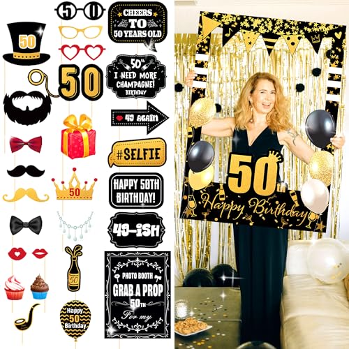 LaVenty 50 Photo Booth Rahmen 50 Geburtstag Photo Booth Requisiten 50 Geburtstag Fotorahmen 50 Geburtstagsgeschenke für Frauen 50 Party Photo Booth Requisiten 50 Geburtstag Party Dekorationen von LaVenty