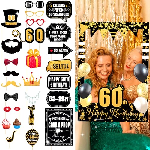 LaVenty 60 Geburtstag Fotorahmen 60 Photo Booth Rahmen 60 Geburtstag Photo Booth Requisiten 60 Geburtstagsgeschenke für Frauen oder Männer 60 Party Photo Booth Requisiten Geburtstag Party Dekorationen von LaVenty