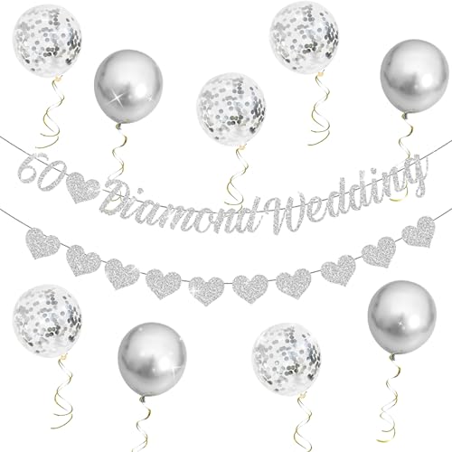 LaVenty 60. Diamantenes Hochzeit Jubiläum Dekoration Jubiläums Party Ballons Banner 60. Diamantenes Hochzeit Jubiläum Cheers To 60s Jubiläumsdekoration von LaVenty