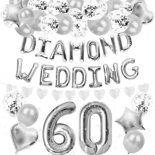 LaVenty 60th Diamond Hochzeit Jubiläum Geschenke Jubiläum Party Ballons Banner 60th Diamond Hochzeit Jubiläum Dekoration Cheers To 60s Jubiläum Dekoration von LaVenty