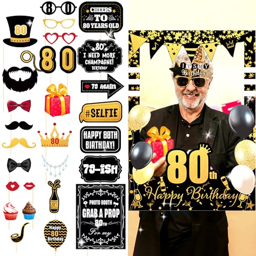 LaVenty 80 Geburtstag Fotorahmen 80 Photo Booth Rahmen 80 Geburtstag Photo Booth Requisiten 80 Geburtstagsgeschenke für Frauen oder Männer 80 Party Photo Booth Requisiten Geburtstag Party Dekorationen von LaVenty