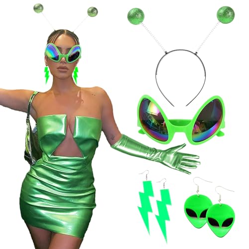 LaVenty Alien Glasses Alien Accessoires Alien Kostüm Zubehör Kostüm Außerirdische Weltraum Kostüm Ufo Kostüm (Grün) von LaVenty