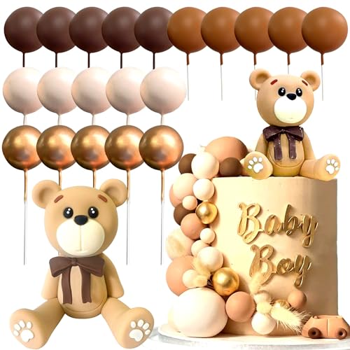 LaVenty Beige Teddybär Tortendeko Tortendeko Taufe Tortendeko 1 Jahr Blau Tortendeko Teddybär Kuchen Dekoration für Hochzeit Baby Shower Geburtstag Party von LaVenty