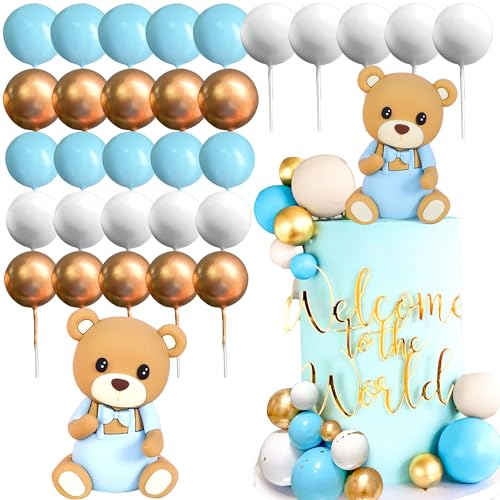 LaVenty Bogen Teddybär Kuchen Dekoration Teddybär Baby Dusche Geburtstagskuchen Dekoration Baby Dusche Baby Mädchen Kuchen Dekoration (blau) von LaVenty