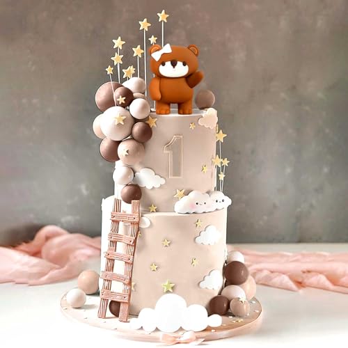 LaVenty Braunbär Tortendeko Beige Braun Kugeln Cake Topper Boho Bären Kuchen Tortendeko Baby Shower Geburtstag Tortendeko von LaVenty