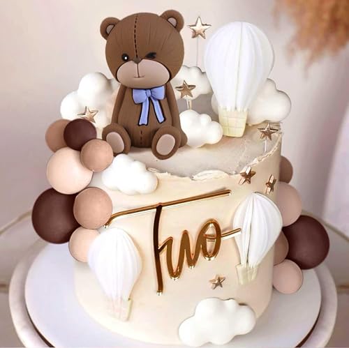 LaVenty Brown Teddybär Tortendeko Tortendeko Taufe Junge Tortendeko Teddybär Mädchen Tortendeko 1. Geburtstag Teddybär Kuchen Deko für Hochzeit BabyShower Geburtstag Party von LaVenty