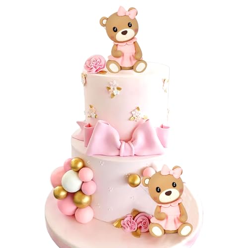 LaVenty Cute Rosa Teddybär Tortendeko Taufe Junge Tortendeko Mädchen 1 Jahr Tortendeko Teddybär Kuchen Dekoration für Hochzeit Babyshower Geburtstag Party von LaVenty