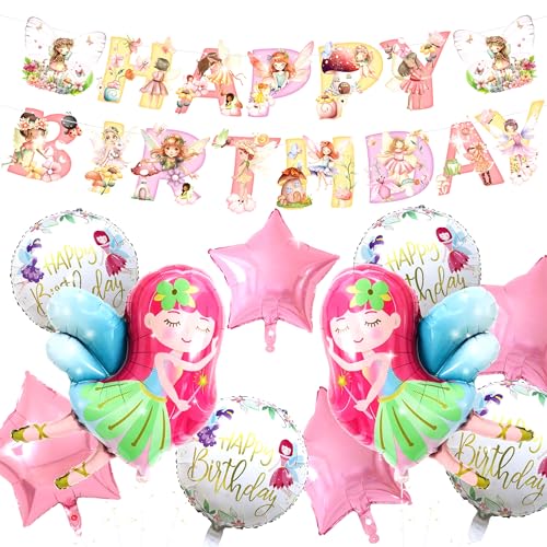 LaVenty Forest Fairy Banner Balloons Fairy Birthday Decoration Fee Geburtstag Party Dekoration Fee Luftballon Fee Woodland Geburtstag Party Supplies Gefälligkeiten von LaVenty