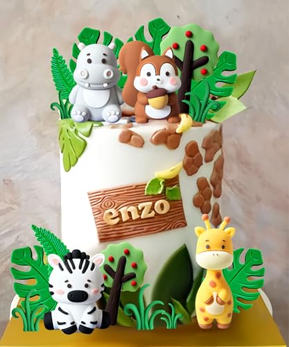 LaVenty Geburtstag Deko Tortenaufleger Waldtiere Waldtiere Tortendeko Waldtiere Geburtstag Wald Tiere Kuchen Toppers Eichhörnchen Zebra Giraffe Kuchen Figuren von LaVenty