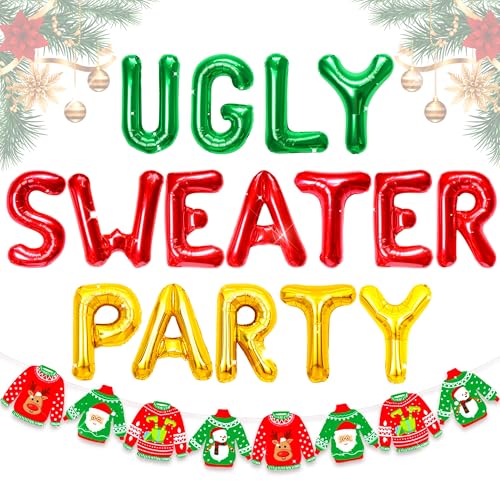 LaVenty Hässlicher Pullover, Party-Banner, Dekoration, hässlicher Pullover, Party-Luftballons, Weihnachtsfeier-Dekoration, Weihnachtsfeier-Zubehör, Weihnachten, Lets Get Ugly Hintergrund von LaVenty