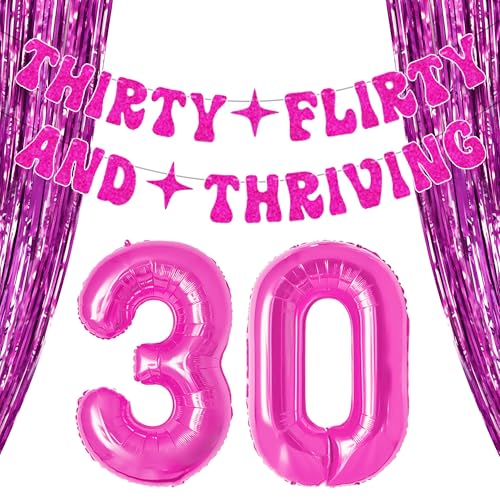 LaVenty Hot Pink 30 Flirty and Thriving Birthday Decoration 30th Balloon Garland Flirty Thirty Birthday Decors Dirty Thirty 30th Birthday Supplies von LaVenty