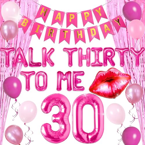 LaVenty Rosa 30. Geburtstag Dekoration: Talk Thirty To Me Ballon, Happy Birthday Banner, Luftballons & mehr von LaVenty