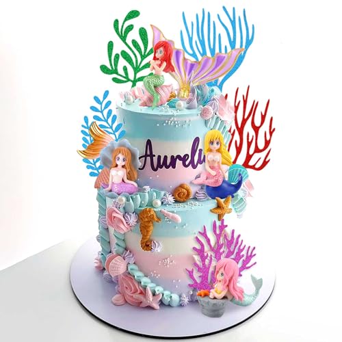 LaVenty Kleine Meerjungfrau Tortenaufsatz Unter dem Meer Kuchendekoration Muschel Kuchen Topper Meerjungfrau Schwanz Kuchen Topper Meerjungfrau Party Supplies von LaVenty