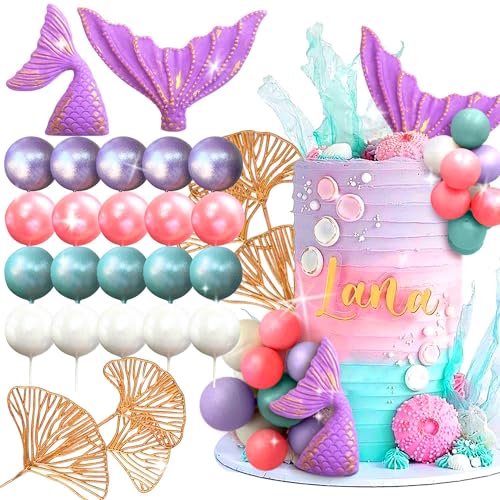 LaVenty Lila Meerjungfrau Schwanz Kuchen Topper Unter dem Meer Kuchen Dekoration Kugeln Kuchen Topper Meerjungfrau Schwanz Kuchen Topper Meerjungfrau Party Supplies von LaVenty