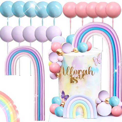 LaVenty Lila Regenbogen Ball Kuchen Topper Bunte Regenbogen Kuchen Topper Pastell Farbe Kugeln Cupcake Toppers für Geburtstag BabyDusche Hochzeit Party von LaVenty