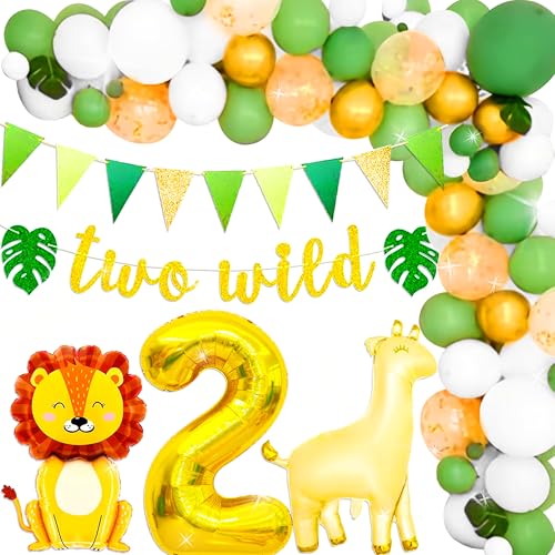 LaVenty Löwen Giraffe Album Ballon Safari Geburtstagsdeko 2. Geburtstag Junge Mädchen Geburtstagsdeko 2 Jahre Junge Deko 2 Geburtstag Luftballon 2 Geburtstag Kindergeburtstag 2 Jahre Dschungel Deko von LaVenty