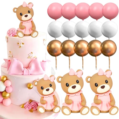 LaVenty Luxuriöse rosa Babyparty-Kuchendekoration, Teddybär-Kuchenaufsatz, Geschlechtsoffenbarung, Kuchendekoration, Bär, Babyparty, Partyzubehör, Teddybär-Dekoration von LaVenty