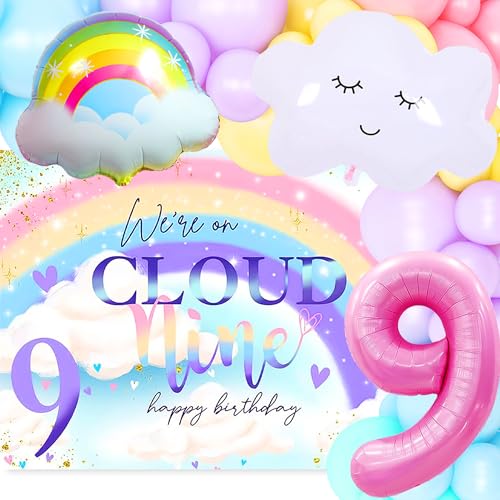 LaVenty Luxus On Cloud 9 Geburtstag Dekorationen Regenbogen 9 Geburtstag Dekorationen 9 Geburtstag Party Supplies Regenbogen Luftballons Wolke Ballons für Babyparty Geburtstag von LaVenty