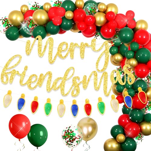 LaVenty Merry Friendsmas Partydekorationen "Merry Friendsmas", Banner, Luftballons, Freunde, Thema, Weihnachtsfeier, Girlande, Wimpelkette, Dekorationen von LaVenty