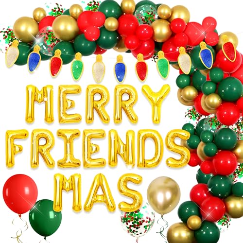 LaVenty Merry Friendsmas Partydekorationen "Merry Friendsmas", Banner, Luftballons, Freunde, Thema, Weihnachtsfeier, Girlande, Wimpelkette, Dekorationen von LaVenty