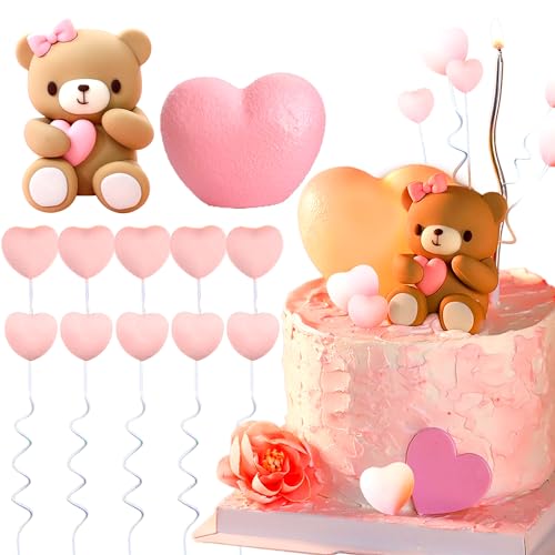 LaVenty Mothers day cake topper Teddybär Tortendeko Geburtstag Tortendeko Mädchen Tortendeko Liebe Herz Kuchen Topper Bär Liebe Kuchen Dekor (Rosa 3) von LaVenty