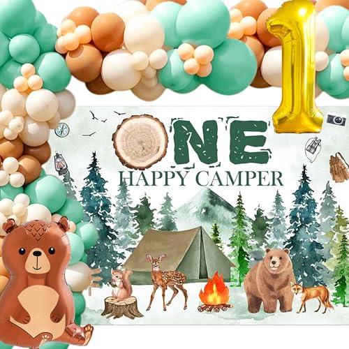 LaVenty One Happy Camper Geburtstagsdeko One Happy Camper Luftballons Banner Bär Luftballons One Happy Camper 1. Camping Geburtstagsdeko von LaVenty