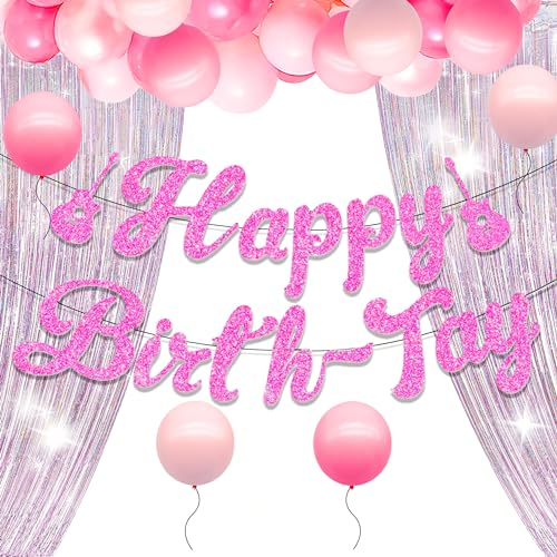 LaVenty Pink Birthday Party Decorations Swirl Music Birthday Decorations Singer Sänger Geburtstag Party Dekorationen Sänger Geburtstag Banner Hintergrund beliebte (Rosa) von LaVenty