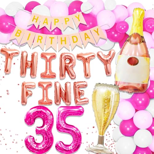 LaVenty Pink Thirty Fine Birthday Decoration Banner 35th Birthday Party for Her 35th Birthday Decorations 35th Birthday 35 Number Balloon Whiskey Balloon von LaVenty