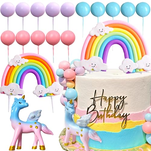 LaVenty Pony Einhorn Kuchendeko Pony Geburtstag Dekoration Regenbogen Kuchen Topper Einhorn Party Gefälligkeiten Regenbogen Geburtstag Dekoration Geburtstag Kuchen Dekoration für Mädchen von LaVenty