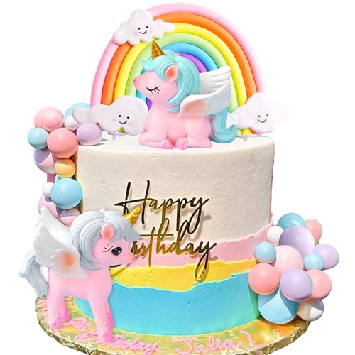 LaVenty Pony Einhorn Kuchendeko Pony Geburtstag Dekoration Regenbogen Kuchen Topper Einhorn Party Gefälligkeiten Regenbogen Geburtstag Dekoration Geburtstag Kuchen Dekoration für Mädchen von LaVenty