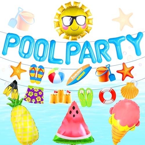 LaVenty Pool Party Ballon Dekoration Blauer Strand Pool Party Zubehör Sommer Sonne Luftballons Strand Party Backdrop Banner für Luau Hawaii Strand Pool Party von LaVenty