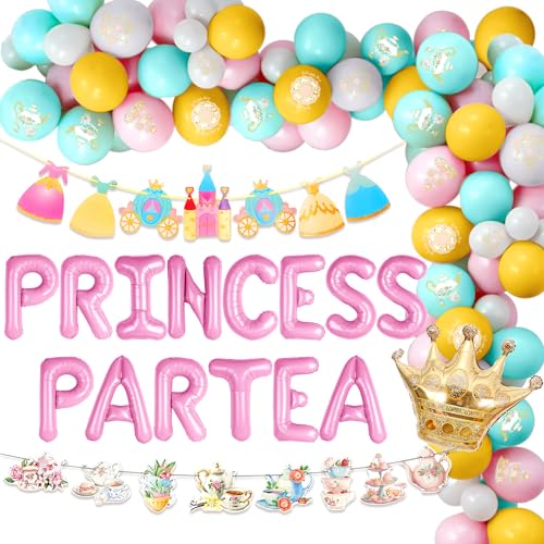 LaVenty Prinzessin Tea Party Dekorationen Let's Par Tea Dekorationen Hintergrund Ballon Girlande Bogen Ausschnitt Banner Floral Schmetterling Teekanne Luftballons Prinzessin Banner von LaVenty