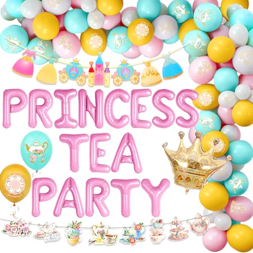 LaVenty Prinzessin Tea Party Dekorationen Let's Par Tea Dekorationen Hintergrund Ballon Girlande Bogen Ausschnitt Banner Floral Schmetterling Teekanne Luftballons Prinzessin Banner von LaVenty