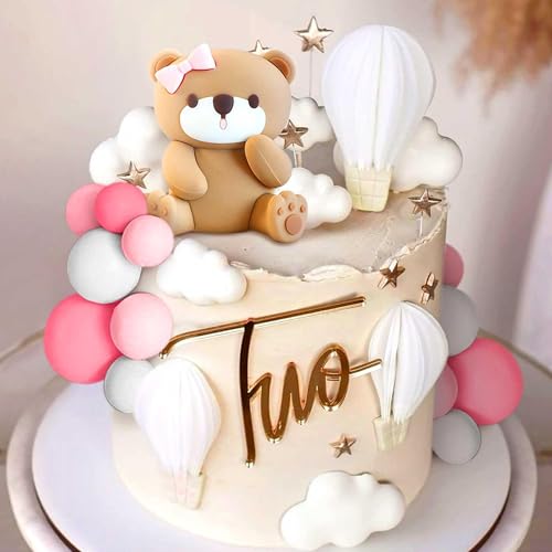 LaVenty Teddybär Tortendeko Taufe Tortendeko Mädchen Tortendeko Mädchen 1 Jahr Rose Tortendeko Teddybär Kuchen Dekoration Für Hochzeit BabyShower Geburtstag Party von LaVenty