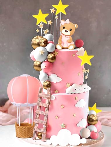 LaVenty Rosa Bär Tortendeko Baby Bär Baby Shower Cake Topper Heißluftballons Tortendeko Baby Shower Geburtstag Tortendeko von LaVenty