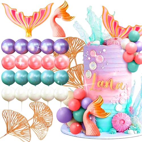 LaVenty Rosa Meerjungfrau Schwanz Kuchen Topper Unter dem Meer Kuchen Dekoration Kugeln Kuchen Topper Meerjungfrau Schwanz Kuchen Topper Meerjungfrau Party Supplies von LaVenty