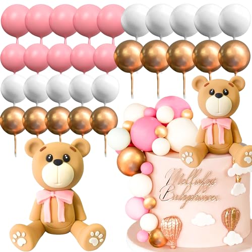 LaVenty Rosa Teddybär Kuchen Dekoration Teddybär Baby Dusche Geburtstagskuchen Dekoration Baby Dusche Baby Mädchen Kuchen Dekoration (rosa Farbe) von LaVenty