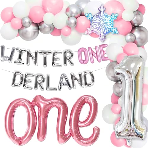 LaVenty Rosa Winter Onederland 1. Geburtstag Dekoration Schneeflocke Erster Geburtstag Party Hintergrund Pinguine Zahl Folie 1 Luftballons für Winter Erste Geburtstagsfeier von LaVenty