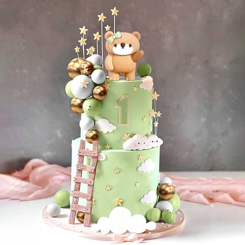 LaVenty Salbeigrüner Bär Tortendeko Beige Braun Kugeln Cake Topper Boho Bären Kuchen Tortendeko Baby Shower Geburtstag Tortendeko von LaVenty