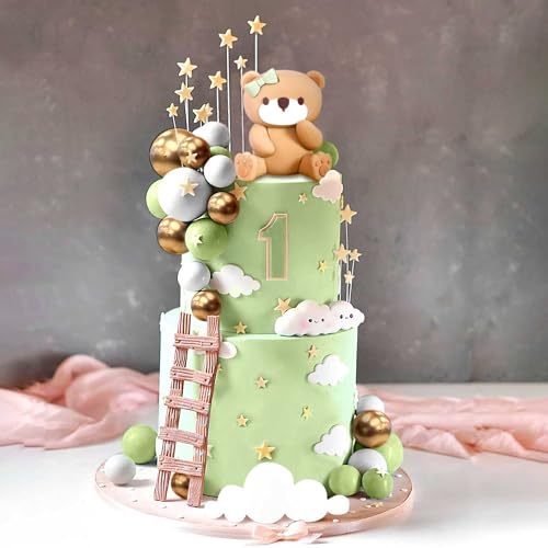 LaVenty Salbeigrüner Bär Tortendeko Beige Braun Kugeln Cake Topper Boho Bären Kuchen Tortendeko Baby Shower Geburtstag Tortendeko von LaVenty