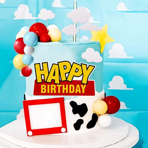 LaVenty Spielzeug Happy Birthday Schild Kuchen Dekorationen Gelb Rot Blau Kugeln Kuchen Dekoration Geburtstag Kuchen Topper von LaVenty