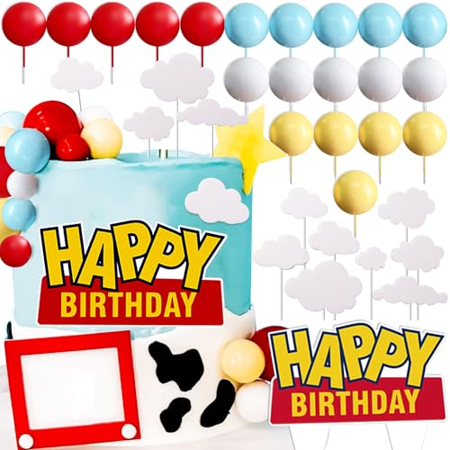 LaVenty Spielzeug Happy Birthday Schild Kuchen Dekorationen Gelb Rot Blau Kugeln Kuchen Dekoration Geburtstag Kuchen Topper von LaVenty