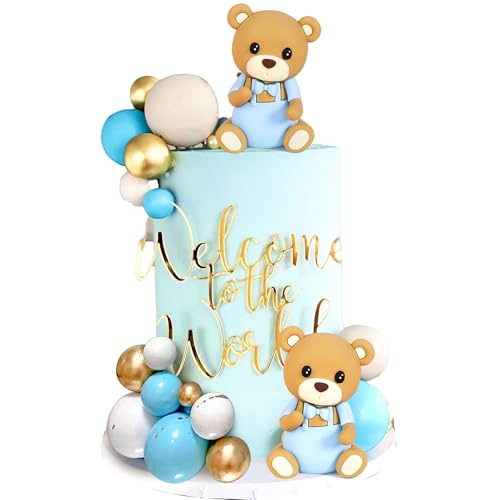 LaVenty Teddybär Tortendeko Tortendeko Taufe Junge Tortendeko Junge 1 Jahr Blau Tortendeko Teddybär Kuchen Dekoration für Hochzeit Babyshower Geburtstag Party von LaVenty