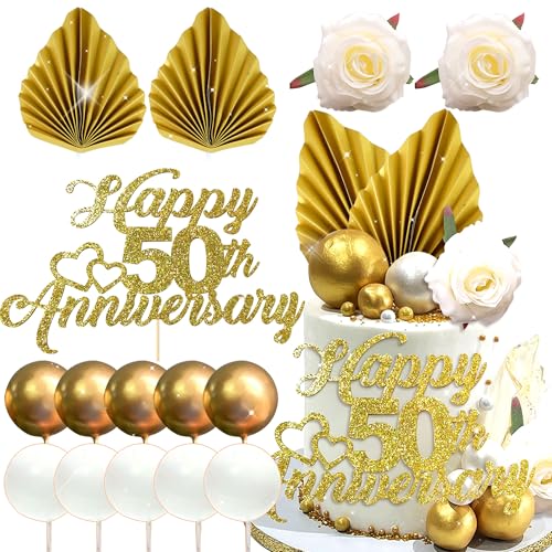 LaVenty Tortendeko Goldene Hochzeit 50 Golden Years Cake Topper Goldene 50. Geburtstag Kuchendeko Torten Topper Goldene Hochzeit Tortendeko von LaVenty