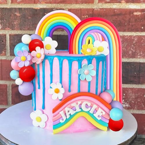 LaVenty Tortendeko Macaroon Regenbogen Ball Kuchen Toppers Pastell Farbe Kugeln Cupcake Toppers für Geburtstag BabyDusche Hochzeit Party von LaVenty