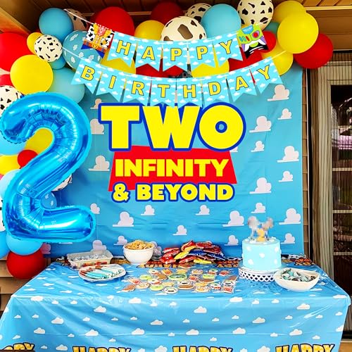 LaVenty Two Infinity and Beyond Birthday Decorations 2nd Birthday Balloon Garland Arch Backdrop Banner Cake Topper for 2 Birthday Party von LaVenty