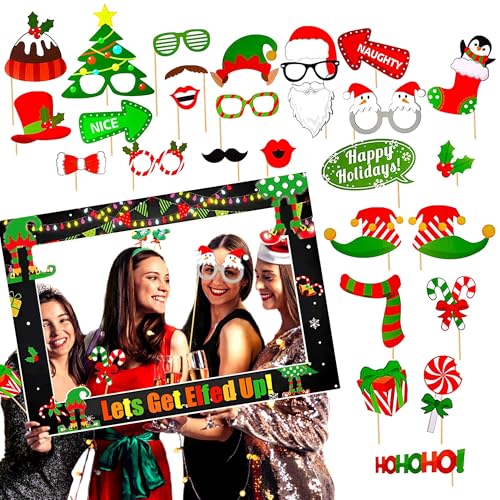 LaVenty Weihnachten Photo Booth Requisiten Weihnachtsdeko Fotobox Accessoires Weihnachten Party Game Supplies Weihnachtsparty Foto Booth Requisiten Dekorationen Lets Get Elfed Up Partydekoration von LaVenty