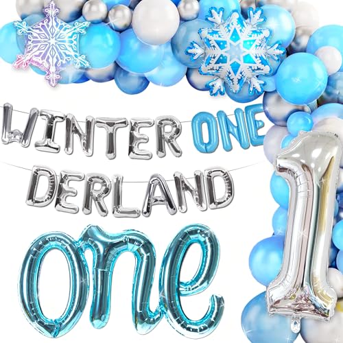 LaVenty Winter Onederland 1. Geburtstag Dekoration Schneeflocke Erster Geburtstag Party Hintergrund Pinguine Zahl Folie 1 Luftballons für Winter Erste Geburtstagsfeier von LaVenty